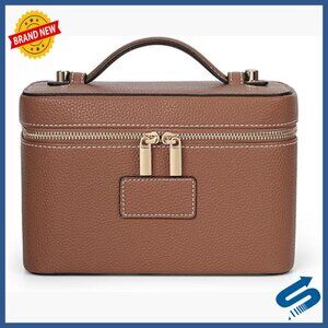 Leather Waterproof Makeup Bag Travel Organizer Case with Removable Divider